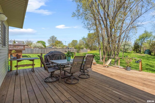 6135 Hillandale Rd, Davenport, IA 52806 - deck with fence, a yard, area for grilling, and outdoor dining space