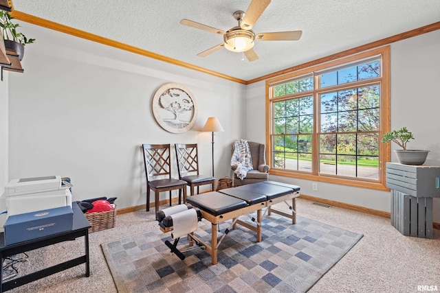 6135 Hillandale Rd, Davenport, IA 52806 - living area with visible vents, a ceiling fan, carpet, and baseboards