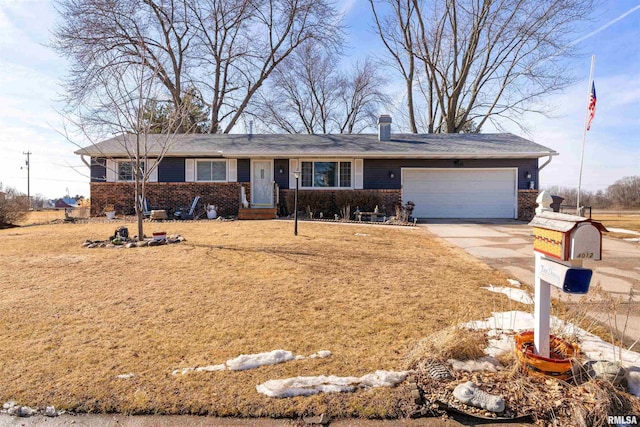 4012 172nd St N, East Moline, IL 61244 - ranch-style house featuring brick siding, driveway, a chimney, and a garage