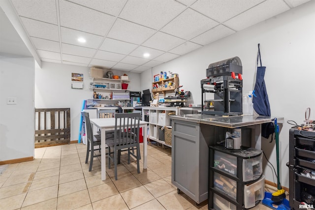 4012 172nd St N, East Moline, IL 61244 - interior space featuring light tile patterned floors, open shelves, a drop ceiling, and recessed lighting