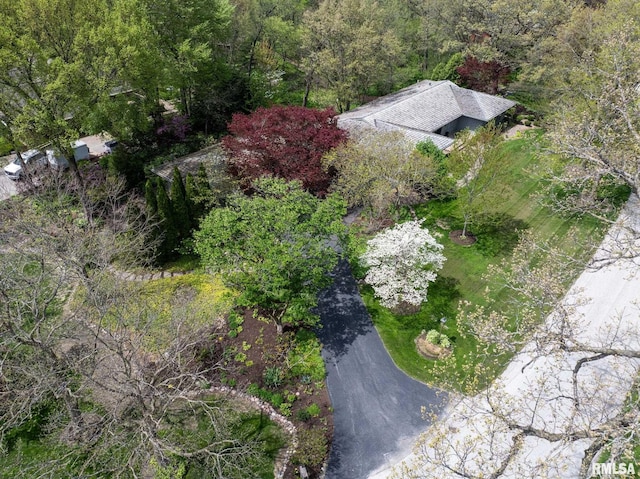 bird's eye view featuring a forest view