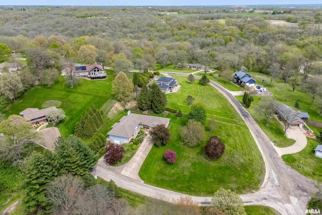 bird's eye view featuring a forest view