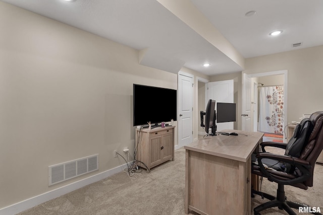 1824 S 5th St, Eldridge, IA 52748 - home office featuring light colored carpet, recessed lighting, baseboards, and visible vents