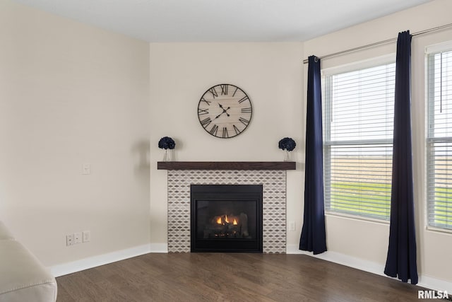 1824 S 5th St, Eldridge, IA 52748 - details featuring baseboards, wood finished floors, and a fireplace