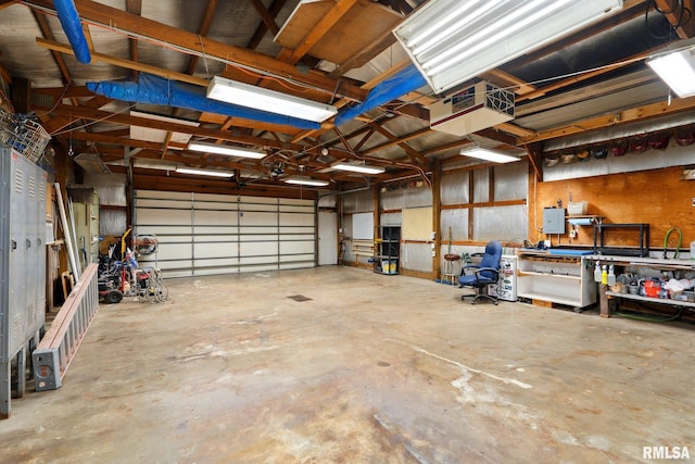 garage featuring a workshop area