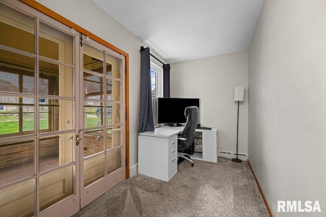 office space with carpet floors and baseboards