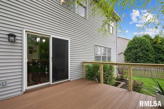 wooden terrace featuring fence