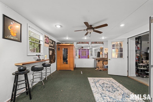 interior space featuring recessed lighting and a ceiling fan