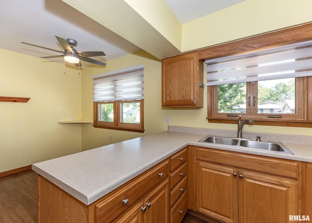 3418 25th St, Rock Island, IL 61201 - kitchen with a sink, plenty of natural light, light countertops, and a ceiling fan