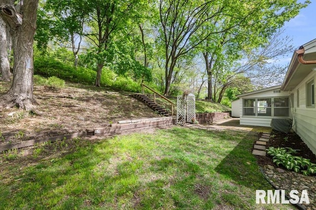 view of yard with stairs