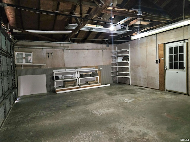 garage with a garage door opener