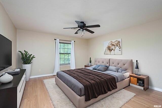 1360 Kimberly Ridge Rd Unit 309, Bettendorf, IA 52722 - bedroom with light wood-style flooring, baseboards, and a ceiling fan