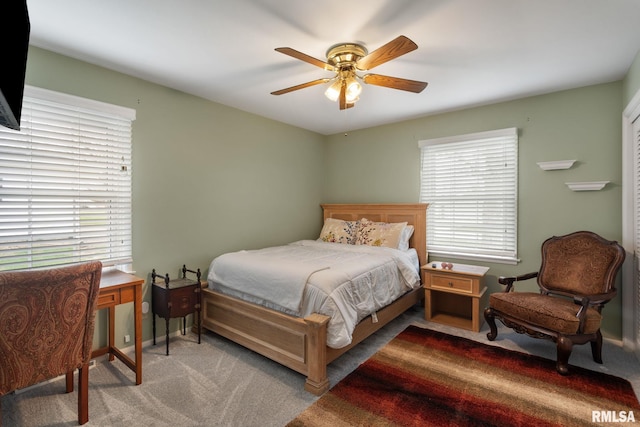 bedroom featuring carpet flooring and ceiling fan