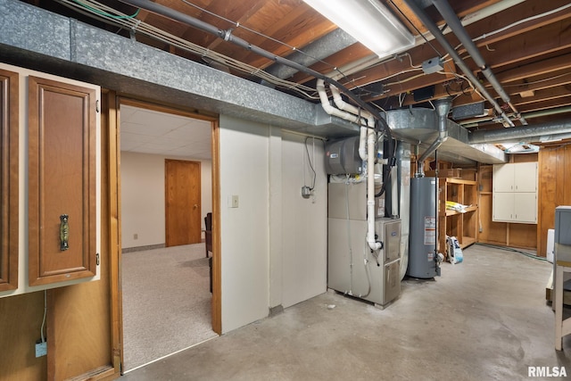 unfinished below grade area with water heater and heating unit