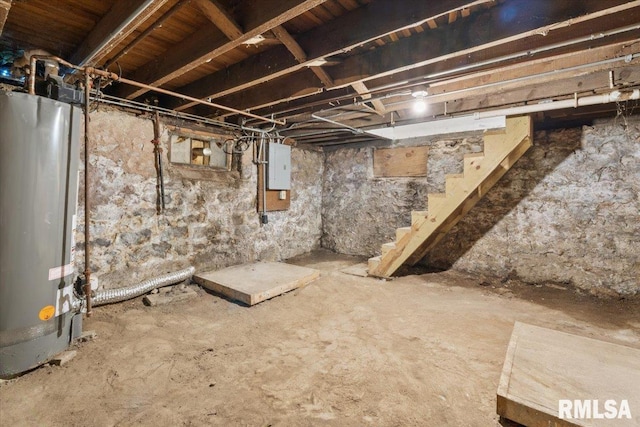 720 Wilkes Ave, Davenport, IA 52802 - unfinished below grade area with water heater, electric panel, and stairs