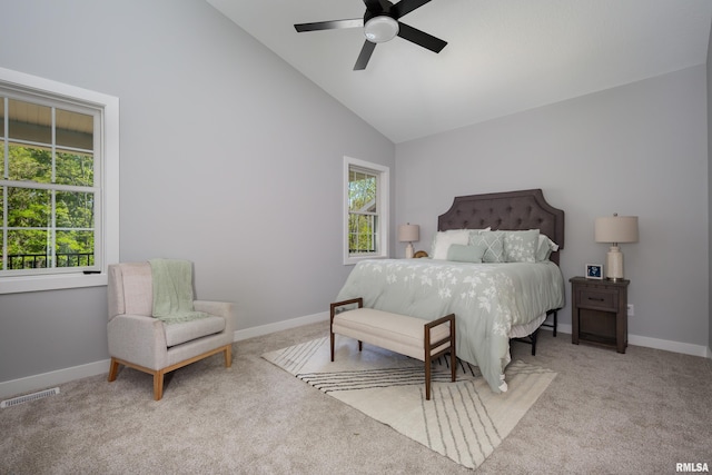 7 Welcome Center Ct, Le Claire, IA 52753 - bedroom with multiple windows, carpet, high vaulted ceiling, and ceiling fan