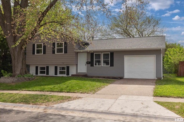 3208 Westmar Dr, Bettendorf, IA 52722 - split level home with a garage, concrete driveway, a front lawn, and entry steps