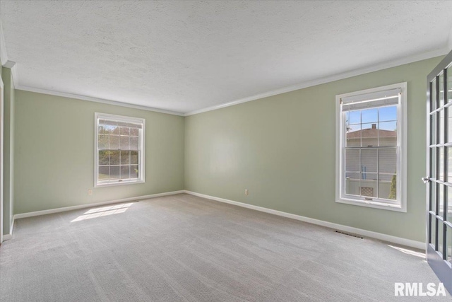 4690 Lindbergh Dr, Bettendorf, IA 52722 - carpeted spare room featuring crown molding, a textured ceiling, and baseboards