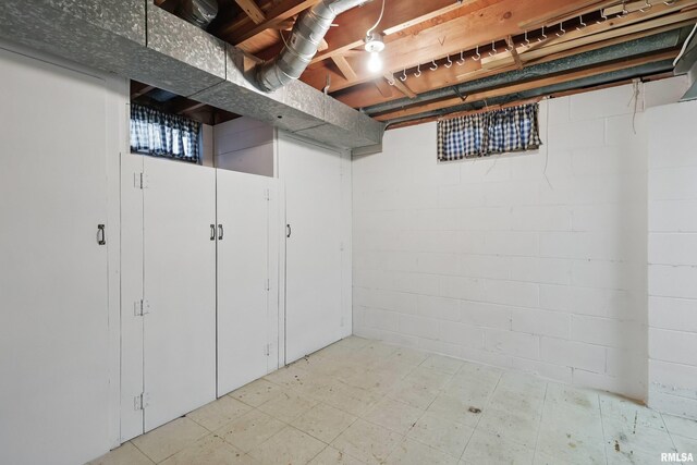 finished basement with light floors