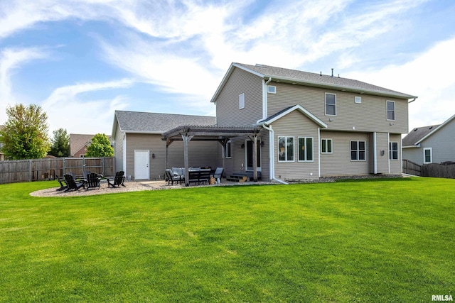 back of house with a pergola, a fire pit, and a patio
