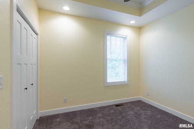 3972 Baptist Camp Rd, Carterville, IL 62918 - empty room with dark colored carpet, baseboards, recessed lighting, and ornamental molding