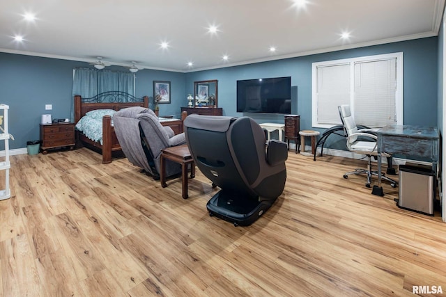 17503 N Woodlawn Ln, Woodlawn, IL 62898 - bedroom featuring ornamental molding, light wood finished floors, recessed lighting, and baseboards