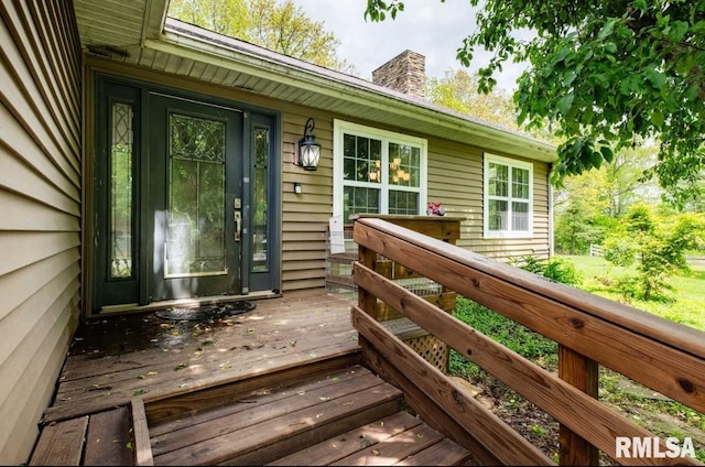 17503 N Woodlawn Ln, Woodlawn, IL 62898 - entrance to property featuring a chimney and a deck
