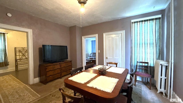 dining room featuring radiator heating unit and baseboards