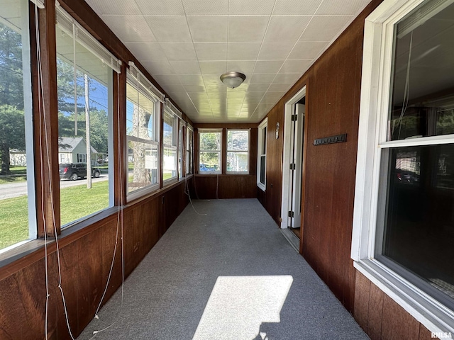 812 E Murray St, Macomb, IL 61455 - unfurnished sunroom with wooden walls and carpet floors