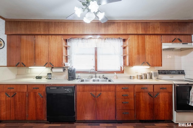 6868 Rte 37, Marion, IL 62959 - kitchen featuring range with electric cooktop, dishwasher, a sink, under cabinet range hood, and a ceiling fan