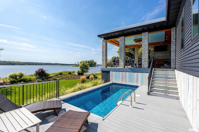 24711 178th St, Pleasant Valley, IA 52767 - outdoor pool with a yard and a deck with water view
