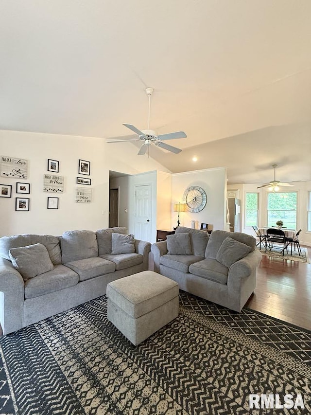 2939 Delora Ln, Herrin, IL 62948 - living area with a ceiling fan, wood finished floors, and lofted ceiling