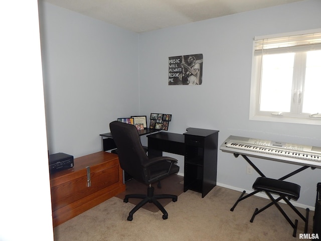 office space featuring light carpet