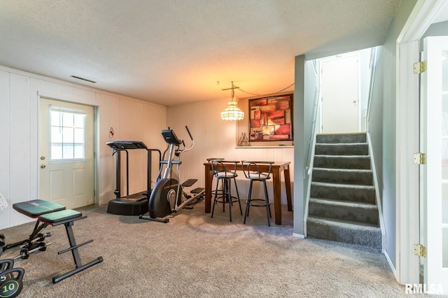 2885 Willow Dr, Bettendorf, IA 52722 - workout area featuring carpet flooring and a textured ceiling