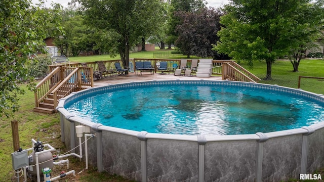 6443 Roberts Rd, Marion, IL 62959 - outdoor pool featuring a deck, stairway, and a yard