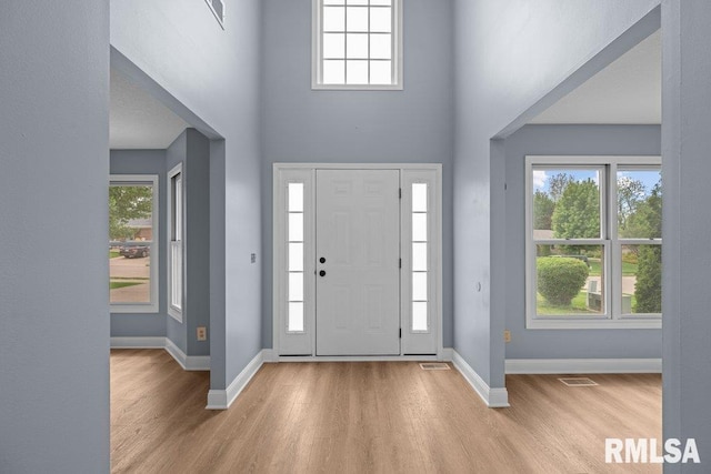 3217 Arlington Cir, Davenport, IA 52803 - foyer entrance featuring wood finished floors, baseboards, a high ceiling, and plenty of natural light