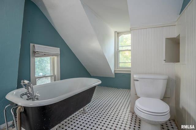 232 E 13th St, Davenport, IA 52803 - bathroom with toilet, healthy amount of natural light, a soaking tub, and vaulted ceiling