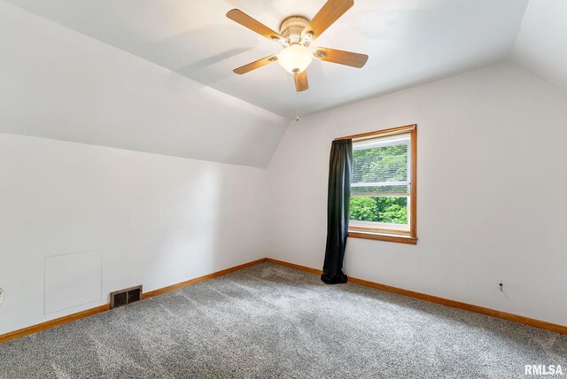 101 N Ridge St, Cambridge, IL 61238 - additional living space with lofted ceiling, carpet, baseboards, and ceiling fan