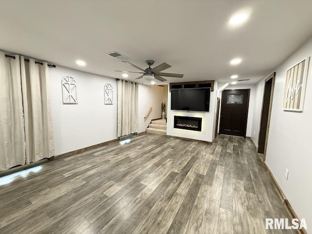 285 Twin Lake, Springs Lake, Anna, IL 62906 - unfurnished living room with recessed lighting, wood finished floors, a ceiling fan, and baseboards