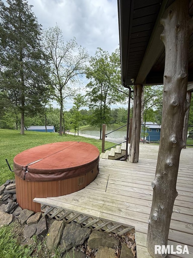 285 Twin Lake, Springs Lake, Anna, IL 62906 - wooden deck featuring a covered hot tub