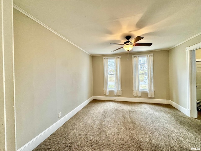 1207 Tremont Ave, Davenport, IA 52803 - unfurnished room with baseboards, a ceiling fan, carpet, and ornamental molding