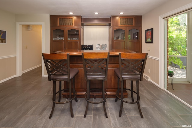 1220 38th Avenue Ct, Rock Island, IL 61201 - indoor dry bar with dark wood-style floors, baseboards, and recessed lighting