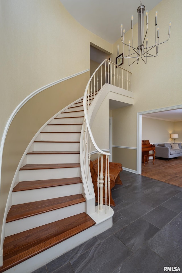 1220 38th Avenue Ct, Rock Island, IL 61201 - stairs with a chandelier and baseboards