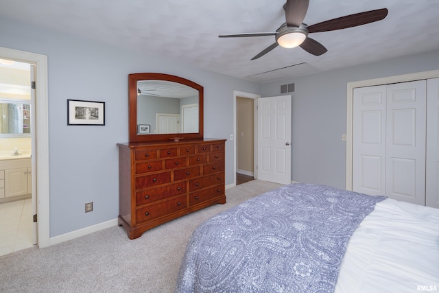 1220 38th Avenue Ct, Rock Island, IL 61201 - bedroom with a sink, a closet, carpet, baseboards, and ceiling fan