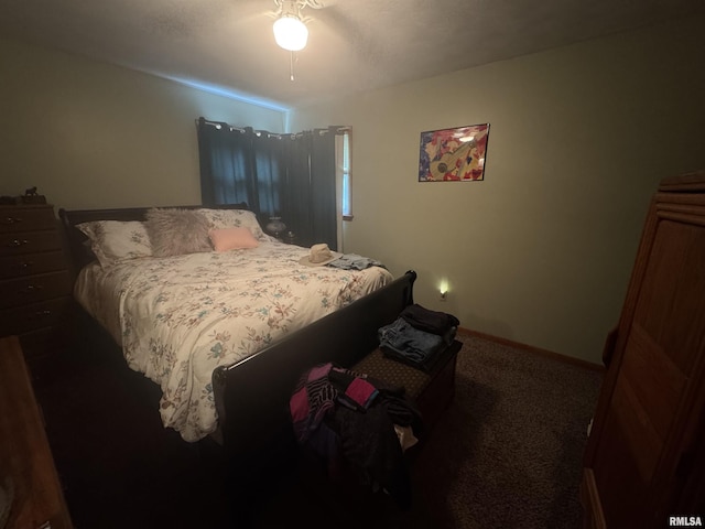 bedroom with carpet floors, baseboards, and ceiling fan