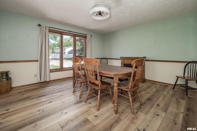 dining room featuring light wood-style floors and baseboards