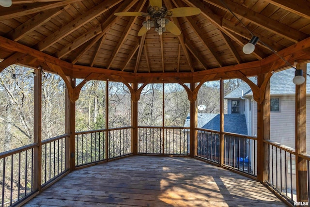 6800 Ridges Ct, Bettendorf, IA 52722 - wooden terrace with ceiling fan and a gazebo