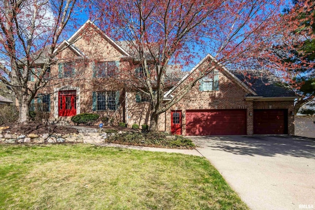 6800 Ridges Ct, Bettendorf, IA 52722 - traditional-style house featuring brick siding, concrete driveway, and a front yard