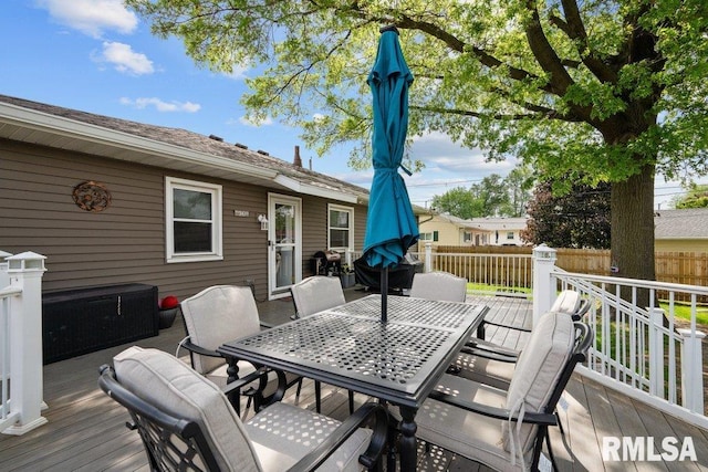 3430 W Locust St, Davenport, IA 52804 - wooden terrace featuring fence and outdoor dining area