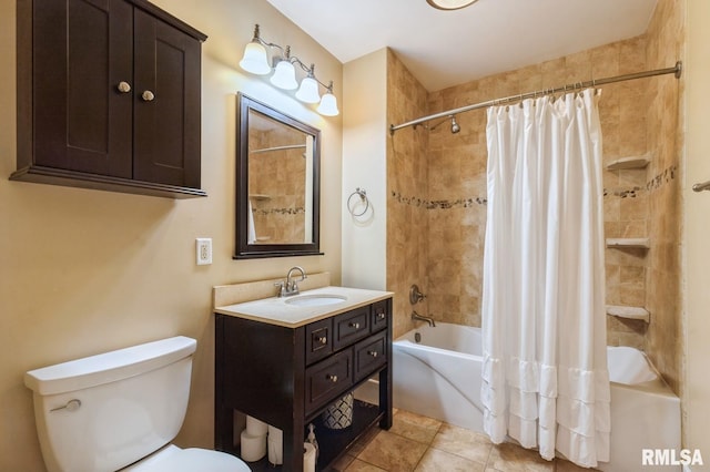 2505 Iowa St, Davenport, IA 52803 - full bathroom with shower / bath combo, vanity, toilet, and tile patterned flooring